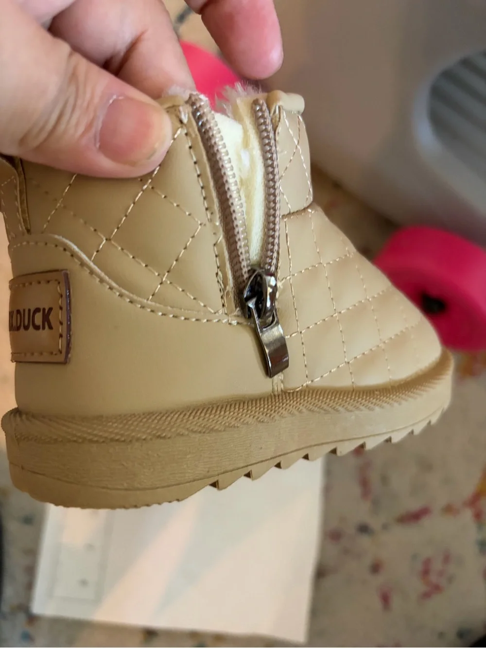 Quilted Faux-Shearling Lined Toddler Boots - Tan